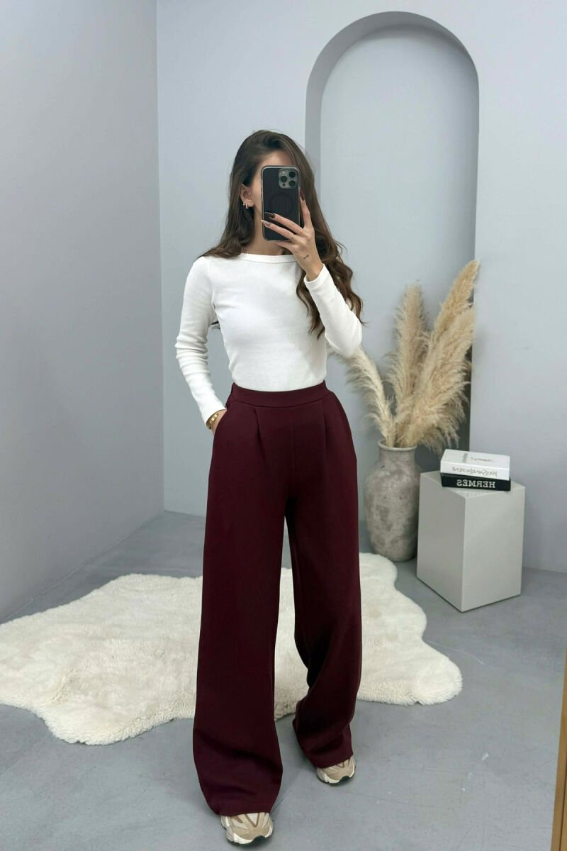 ONE COLOR SIMPLE ELASTIC WAIST WOMEN SWEATPANTS BURGUNDY/VISHNJE - 1
