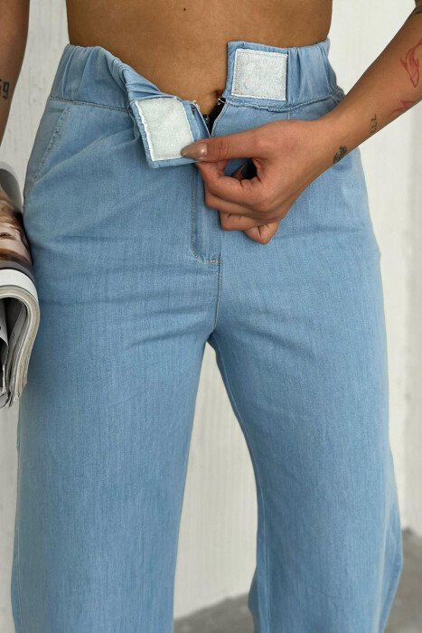 ONE COLOR SIMPLE ELASTIC WAIST WOMEN TROUSERS BABY BLUE/BLU BY - 2
