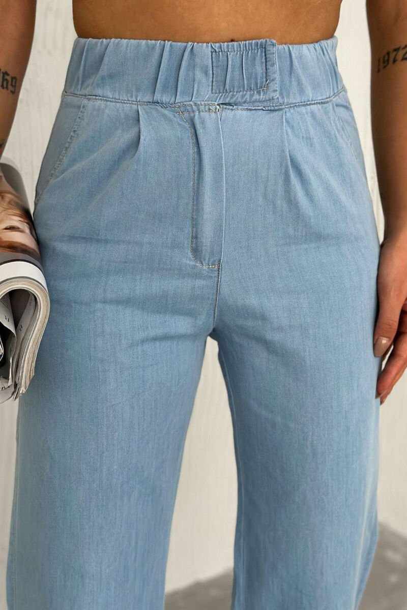 ONE COLOR SIMPLE ELASTIC WAIST WOMEN TROUSERS BABY BLUE/BLU BY - 3