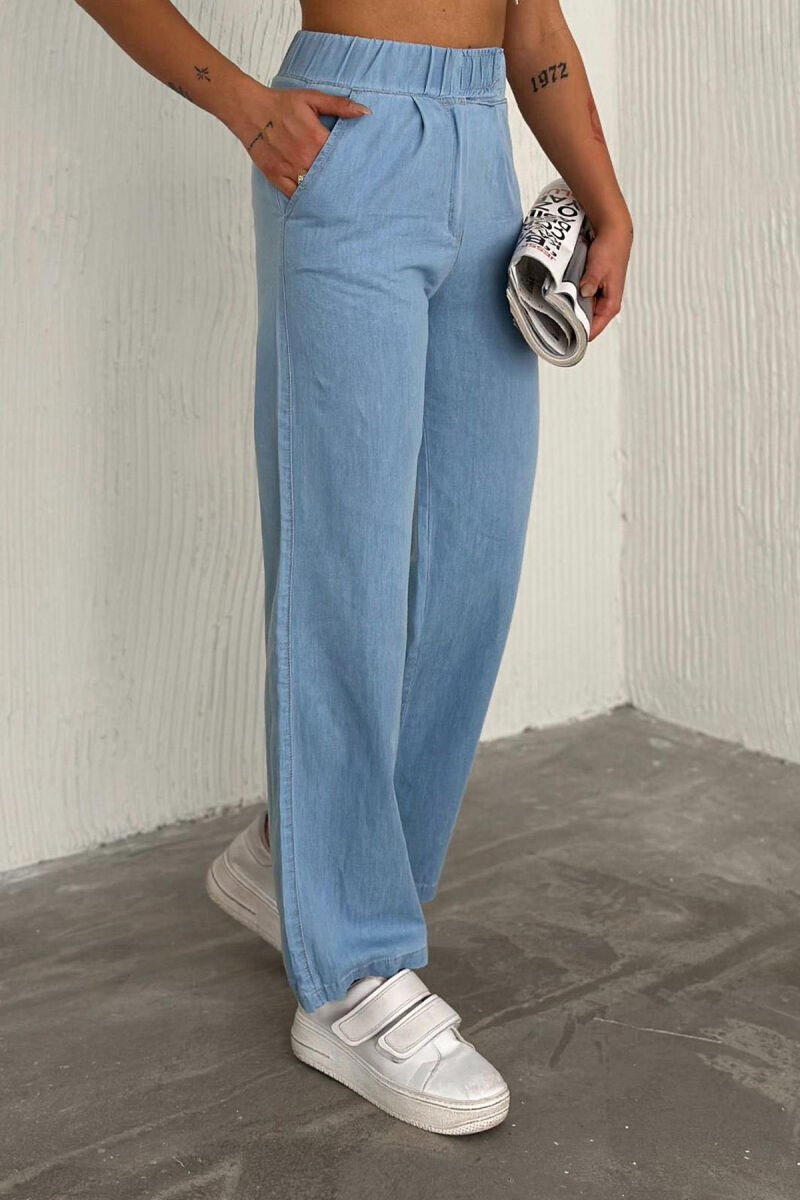 ONE COLOR SIMPLE ELASTIC WAIST WOMEN TROUSERS BABY BLUE/BLU BY - 4