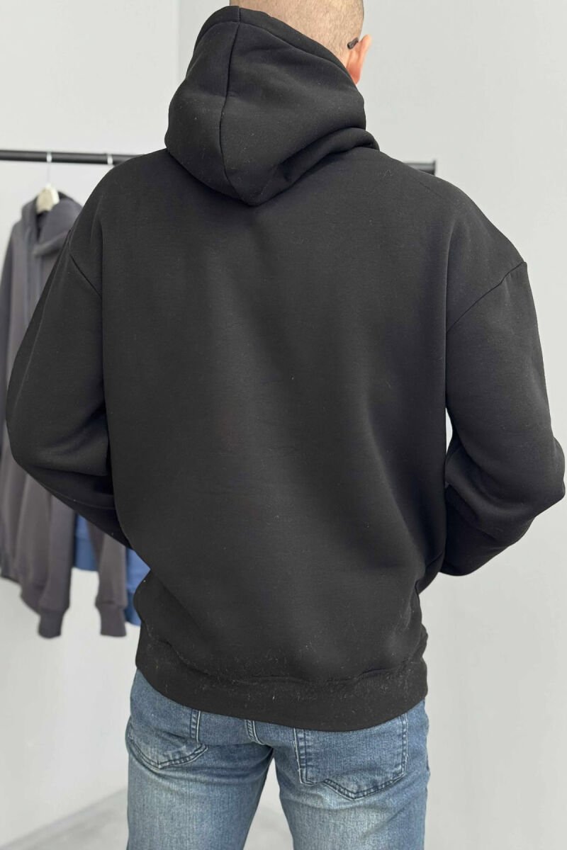 ONE COLOR SIMPLE FLUFFY MEN HOODIE BLACK/ E ZEZE - 3