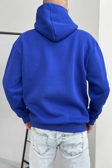 ONE COLOR SIMPLE FLUFFY MEN HOODIE BLUE/BLU - 4