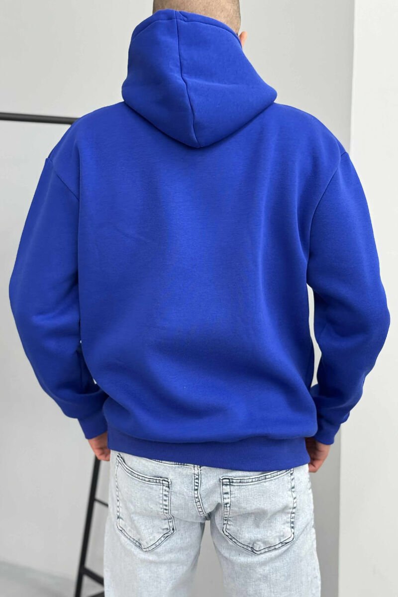 ONE COLOR SIMPLE FLUFFY MEN HOODIE BLUE/BLU - 4