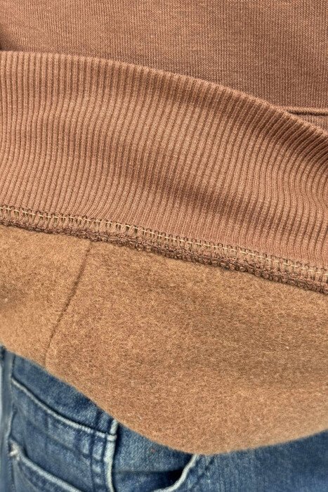 ONE COLOR SIMPLE FLUFFY MEN HOODIE BROWN/KAFE - 5