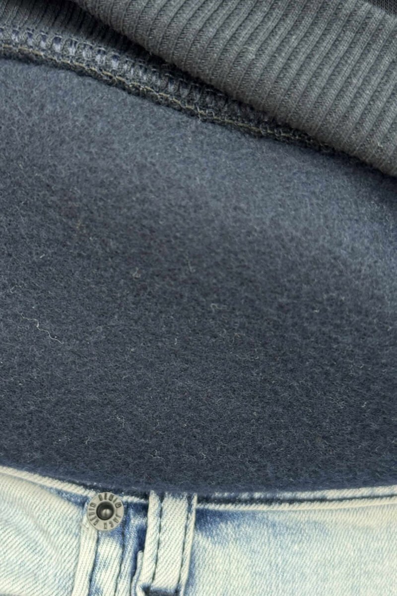 ONE COLOR SIMPLE FLUFFY MEN HOODIE DARK BLUE/BEE - 4