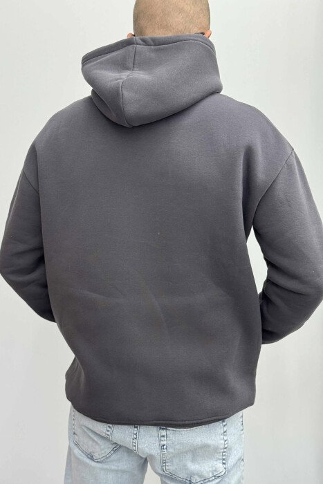 ONE COLOR SIMPLE FLUFFY MEN HOODIE DARK GREY/GEE - 4