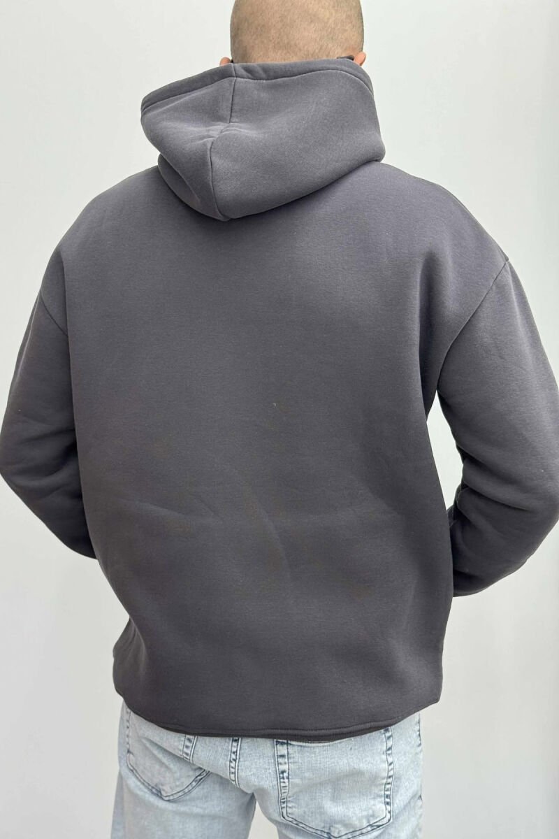 ONE COLOR SIMPLE FLUFFY MEN HOODIE DARK GREY/GEE - 4
