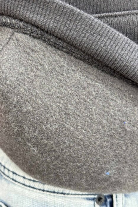 ONE COLOR SIMPLE FLUFFY MEN HOODIE DARK GREY/GEE - 5