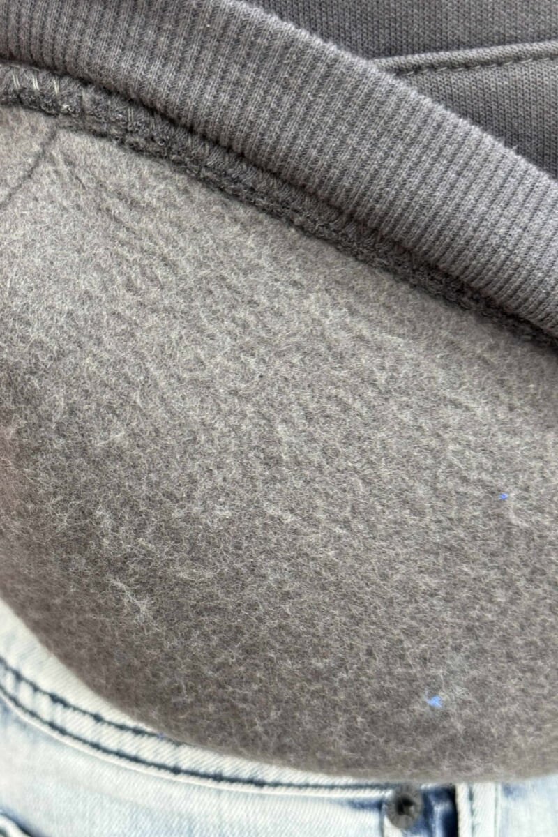 ONE COLOR SIMPLE FLUFFY MEN HOODIE DARK GREY/GEE - 5