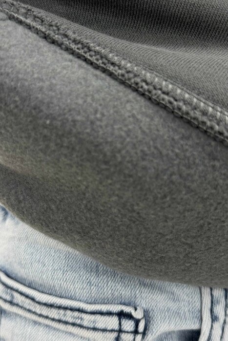 ONE COLOR SIMPLE FLUFFY MEN HOODIE DARK GREY/GEE - 3