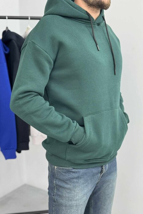 ONE COLOR SIMPLE FLUFFY MEN HOODIE GREEN/JESHILE - 4