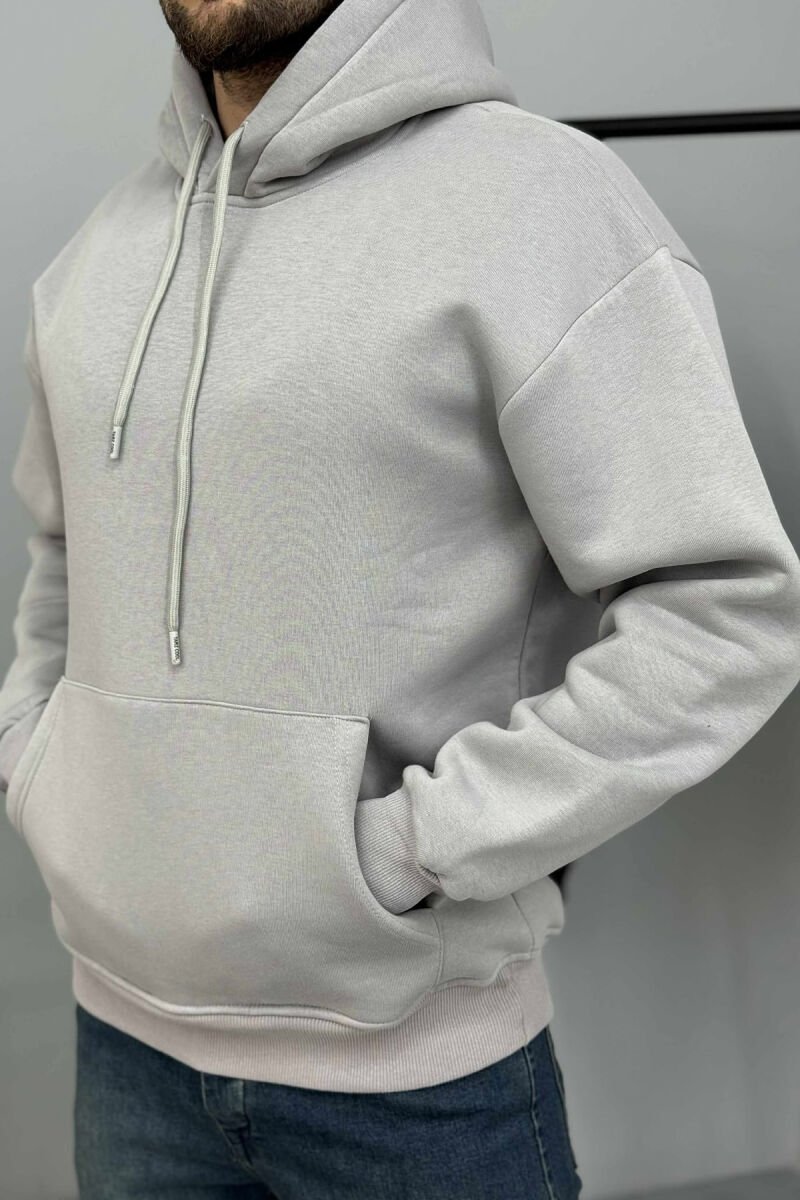 ONE COLOR SIMPLE FLUFFY MEN HOODIE GREY/GRI - 2