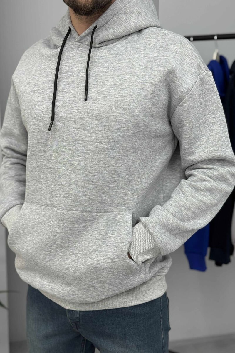ONE COLOR SIMPLE FLUFFY MEN HOODIE LIGHT GREY/GZ - 2