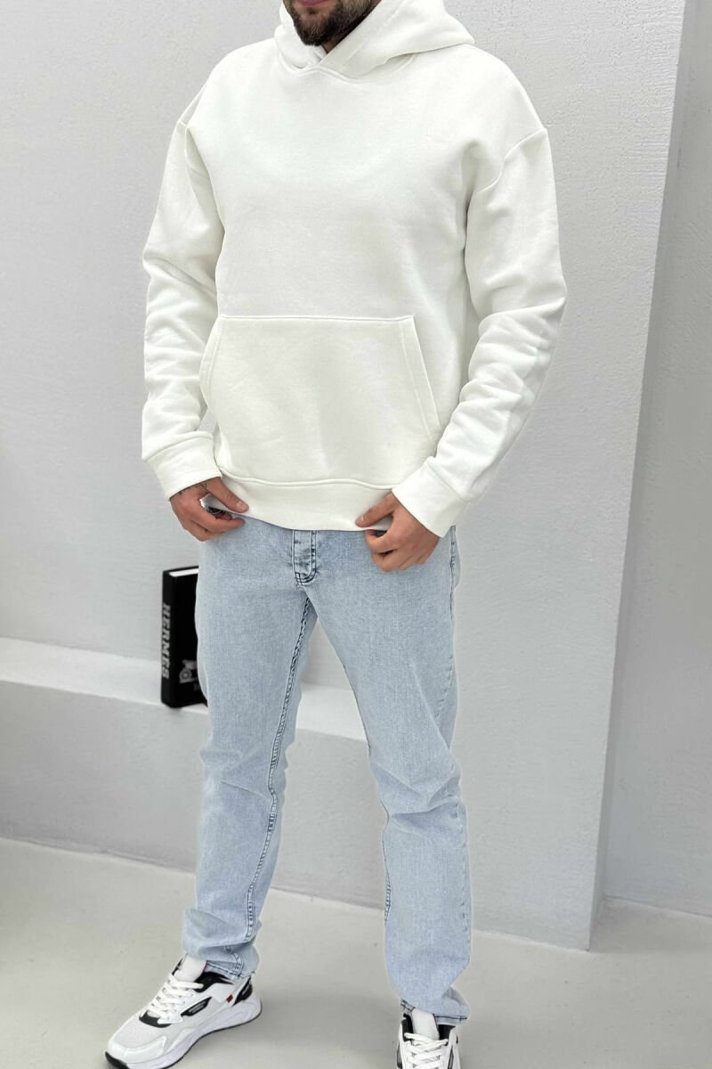 ONE COLOR SIMPLE FLUFFY MEN HOODIE WHITE-E BARDHE - 1