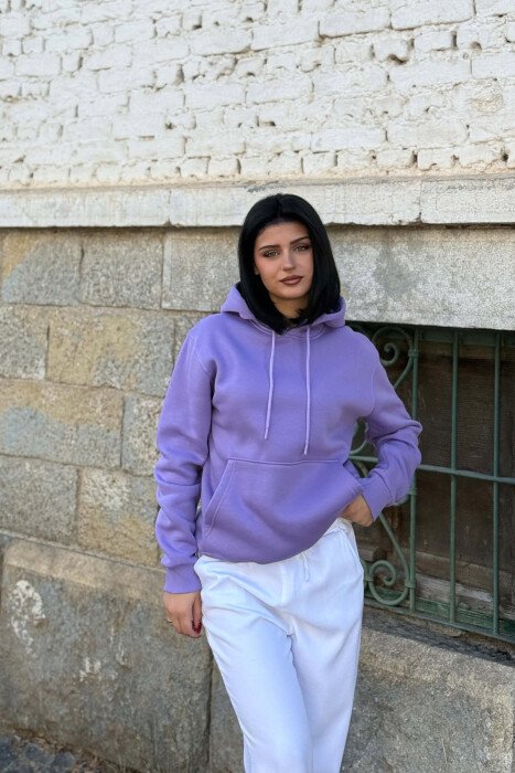 ONE COLOR SIMPLE FLUFFY WOMAN HOODIE PURPLE/LEJLA - 3