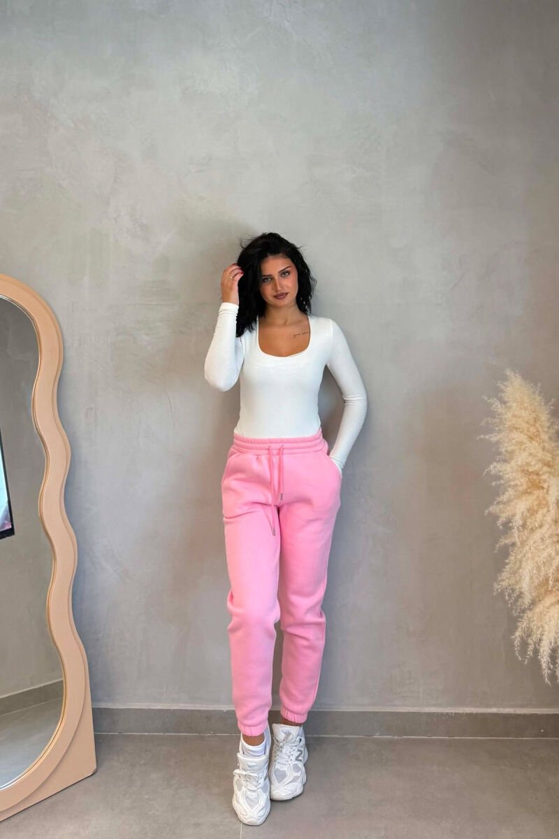 ONE COLOR SIMPLE FLUFFY WOMAN SWEATPANTS BABY PINK/ROZB - 1