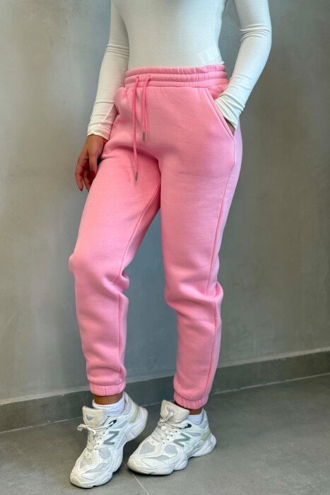 ONE COLOR SIMPLE FLUFFY WOMAN SWEATPANTS BABY PINK/ROZB - 5