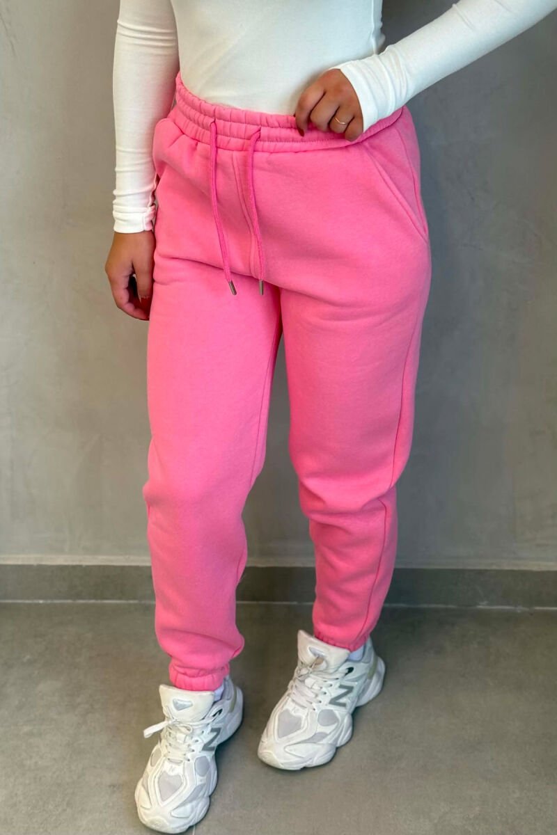 ONE COLOR SIMPLE FLUFFY WOMAN SWEATPANTS PINK/ROZE - 5