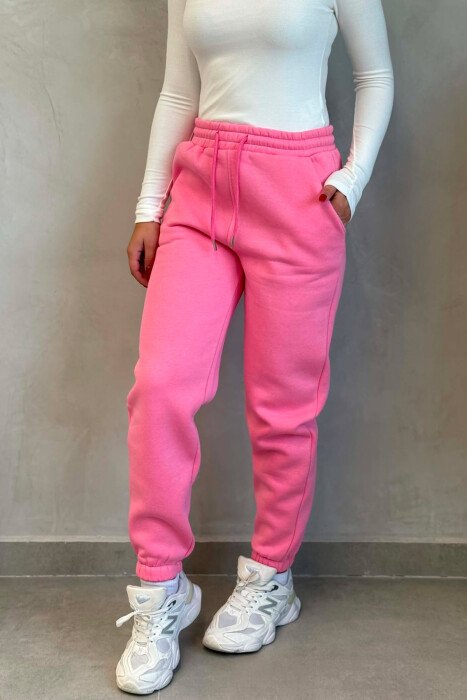 ONE COLOR SIMPLE FLUFFY WOMAN SWEATPANTS PINK/ROZE - 6
