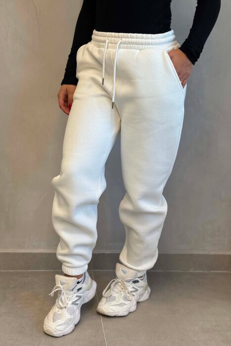 ONE COLOR SIMPLE FLUFFY WOMAN SWEATPANTS WHITE-E BARDHE - 4