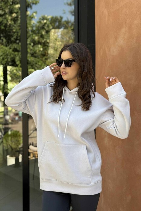 ONE COLOR SIMPLE FLUFFY WOMEN HOODIE ANTIQUEWHITE/ANTIKE - 3