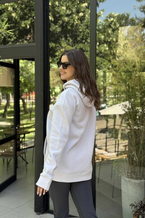ONE COLOR SIMPLE FLUFFY WOMEN HOODIE ANTIQUEWHITE/ANTIKE - 4