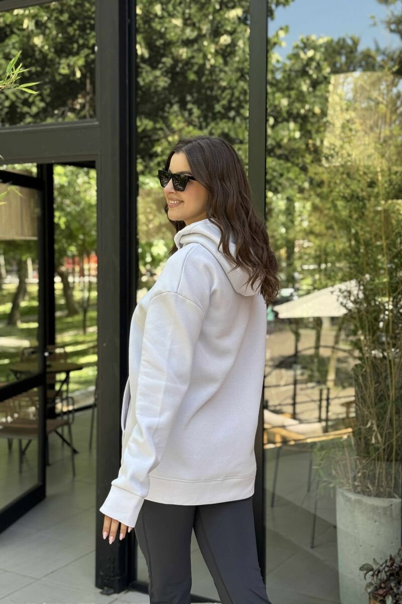 ONE COLOR SIMPLE FLUFFY WOMEN HOODIE ANTIQUEWHITE/ANTIKE - 4