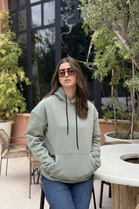 ONE COLOR SIMPLE FLUFFY WOMEN HOODIE OLIVE/ULLI - KLAUDIO FASHION
