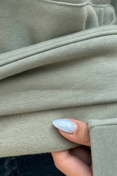 ONE COLOR SIMPLE FLUFFY WOMEN HOODIE OLIVE/ULLI - 4