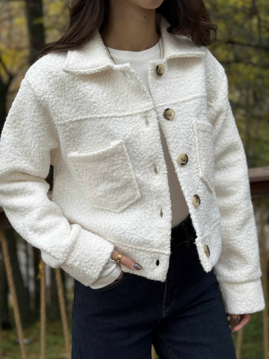 ONE COLOR SIMPLE FLUFFY WOMEN JACKET CREAM/KREM - 2