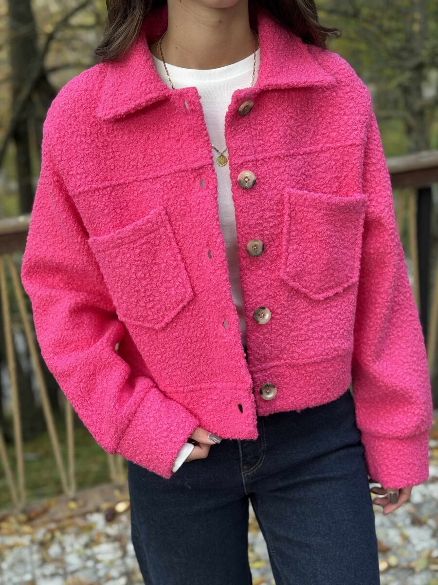 ONE COLOR SIMPLE FLUFFY WOMEN JACKET FUCHSIA/CIKLAMI - 2