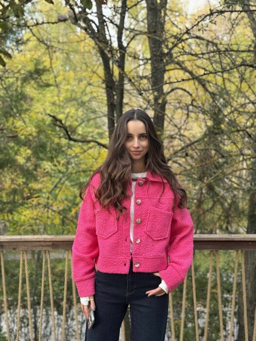 ONE COLOR SIMPLE FLUFFY WOMEN JACKET FUCHSIA/CIKLAMI - 3