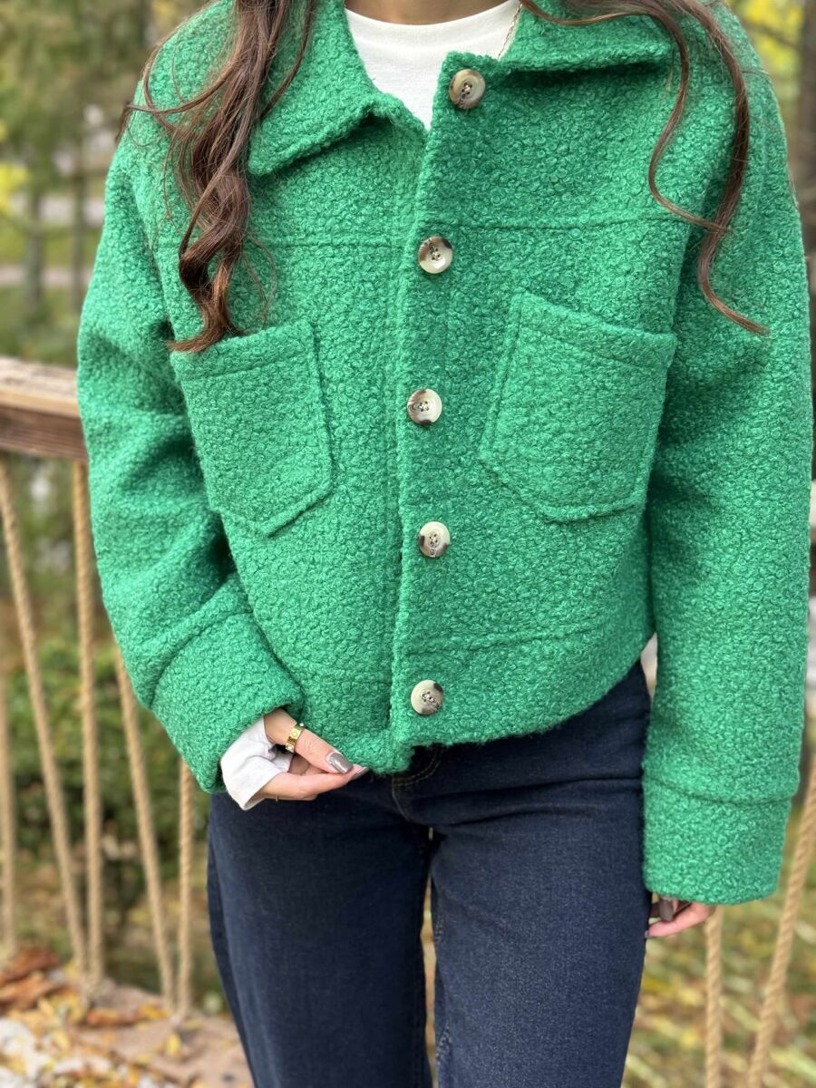 ONE COLOR SIMPLE FLUFFY WOMEN JACKET GREEN/JESHILE - 2