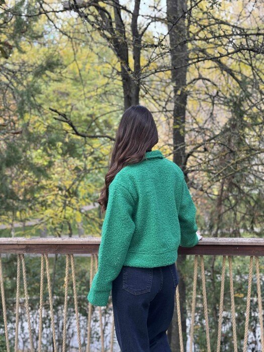 ONE COLOR SIMPLE FLUFFY WOMEN JACKET GREEN/JESHILE - 4