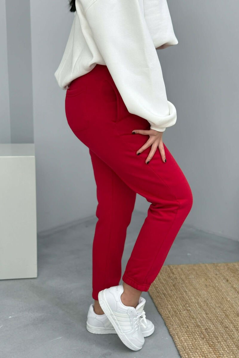 ONE COLOR SIMPLE FLUFFY WOMEN JOGGERS RED/E KUQE - 3