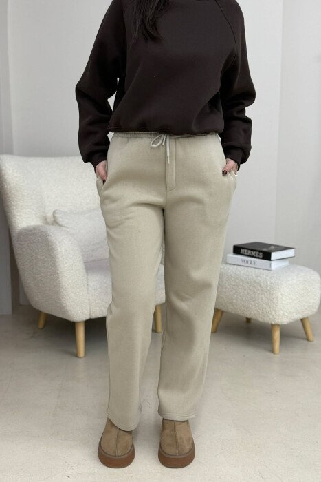 ONE COLOR SIMPLE FLUFFY WOMEN SWEATPANTS BEIGE/BEZHE 