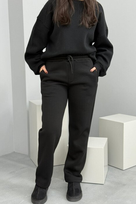 ONE COLOR SIMPLE FLUFFY WOMEN SWEATPANTS BLACK/ E ZEZE 