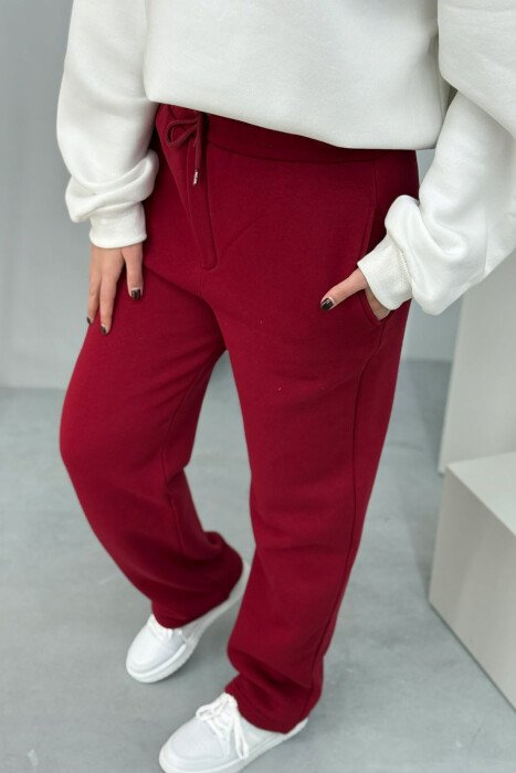 ONE COLOR SIMPLE FLUFFY WOMEN SWEATPANTS BURGUNDY/VISHNJE 