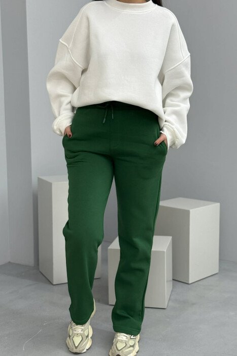 ONE COLOR SIMPLE FLUFFY WOMEN SWEATPANTS GREEN/JESHILE 