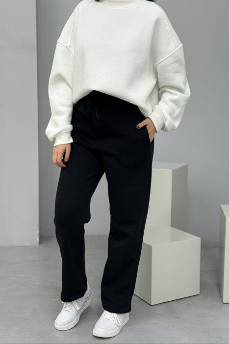 ONE COLOR SIMPLE FLUFFY WOMEN SWEATPANTS MIDNIGHT BLUE/BLU MESNATE 