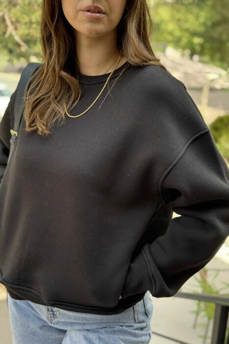 ONE COLOR SIMPLE FLUFFY WOMEN SWEATSHIRT BLACK/ E ZEZE - KLAUDIO FASHION