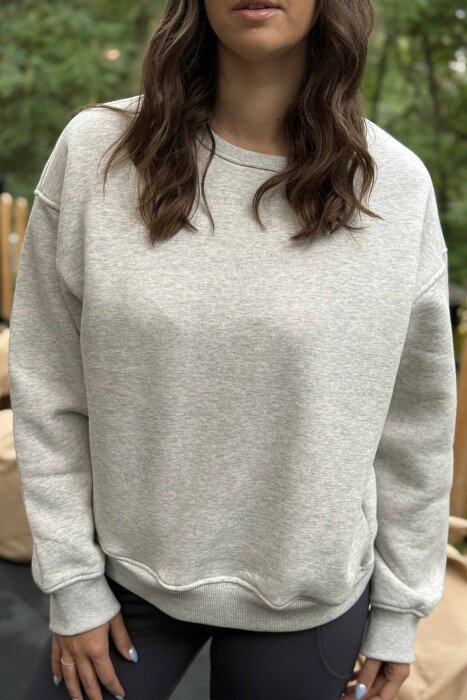 ONE COLOR SIMPLE FLUFFY WOMEN SWEATSHIRT LIGHT GREY/GZ - KLAUDIO FASHION