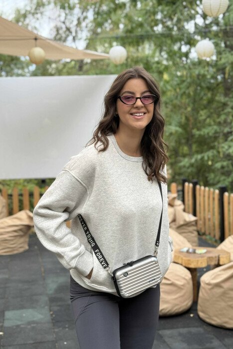ONE COLOR SIMPLE FLUFFY WOMEN SWEATSHIRT LIGHT GREY/GZ - 5