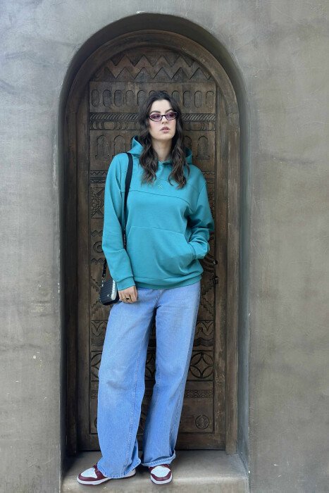 ONE COLOR SIMPLE FRONT LOGO WOMEN HOODIE BLUE STONE/GK 