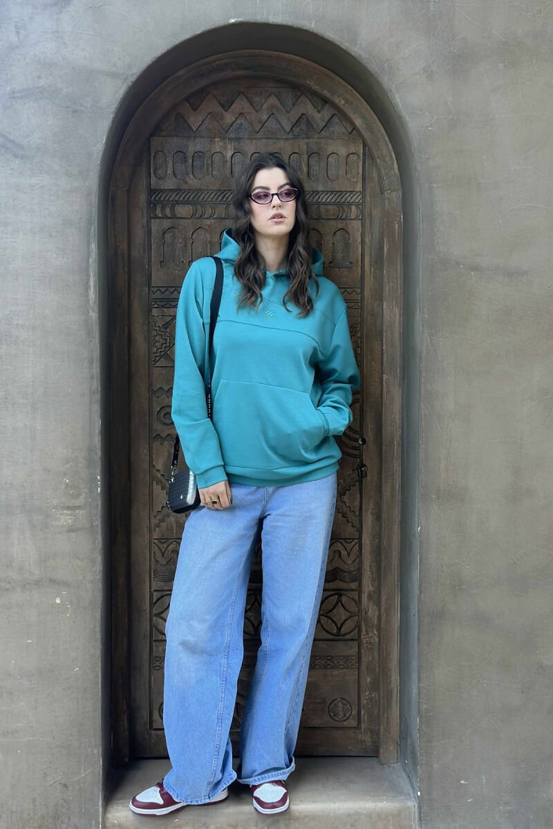 ONE COLOR SIMPLE FRONT LOGO WOMEN HOODIE BLUE STONE/GK - 1
