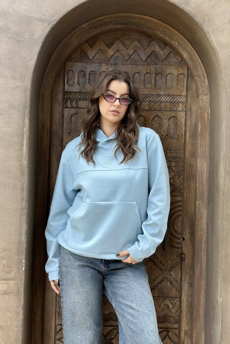 ONE COLOR SIMPLE FRONT LOGO WOMEN HOODIE LIGHTBLUE/BZ - 3