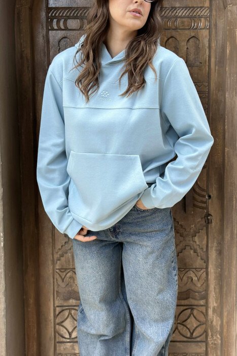 ONE COLOR SIMPLE FRONT LOGO WOMEN HOODIE LIGHTBLUE/BZ - 4