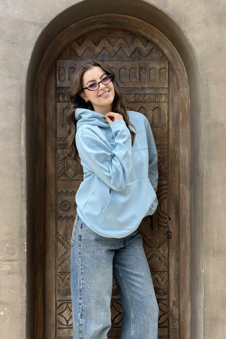 ONE COLOR SIMPLE FRONT LOGO WOMEN HOODIE LIGHTBLUE/BZ - 2