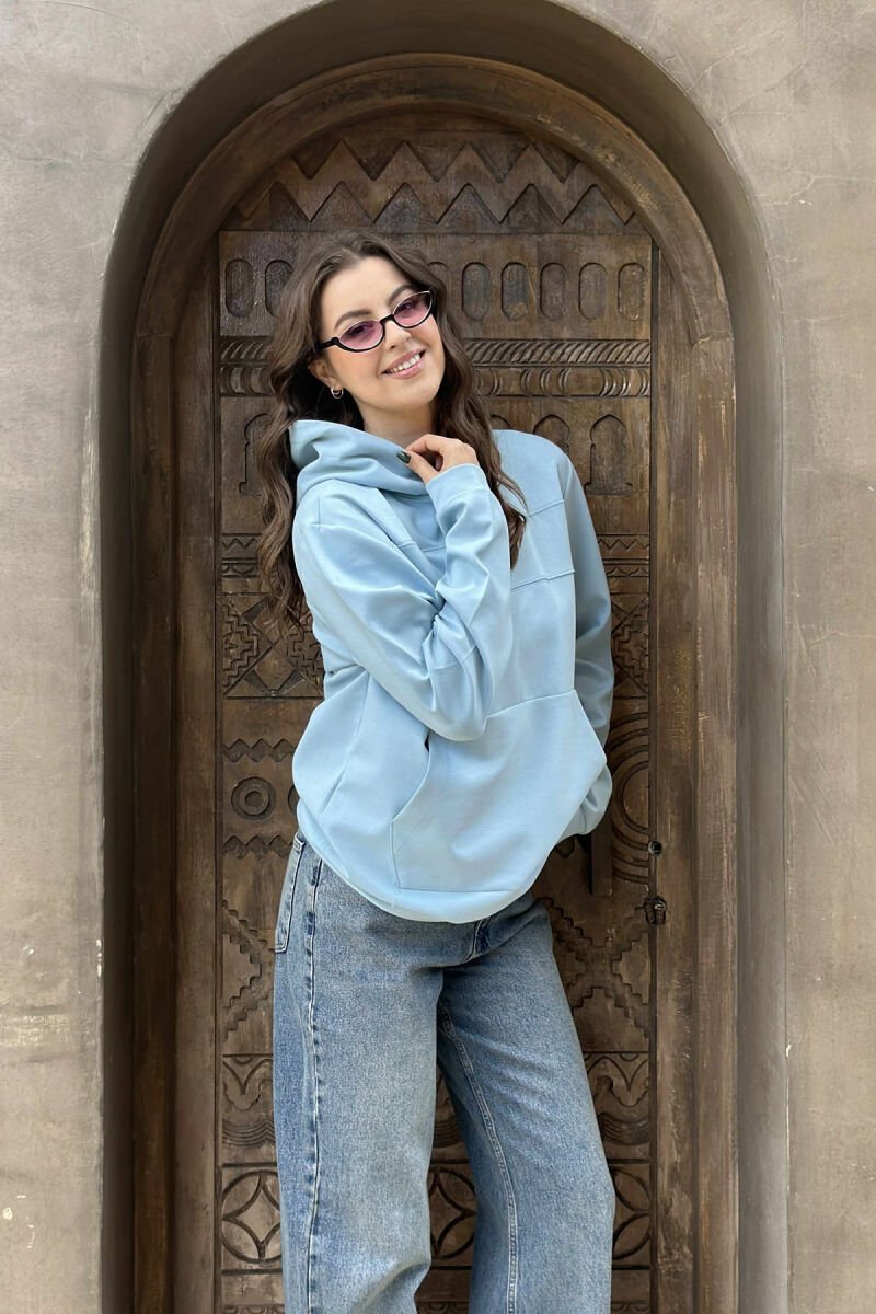 ONE COLOR SIMPLE FRONT LOGO WOMEN HOODIE LIGHTBLUE/BZ - 2