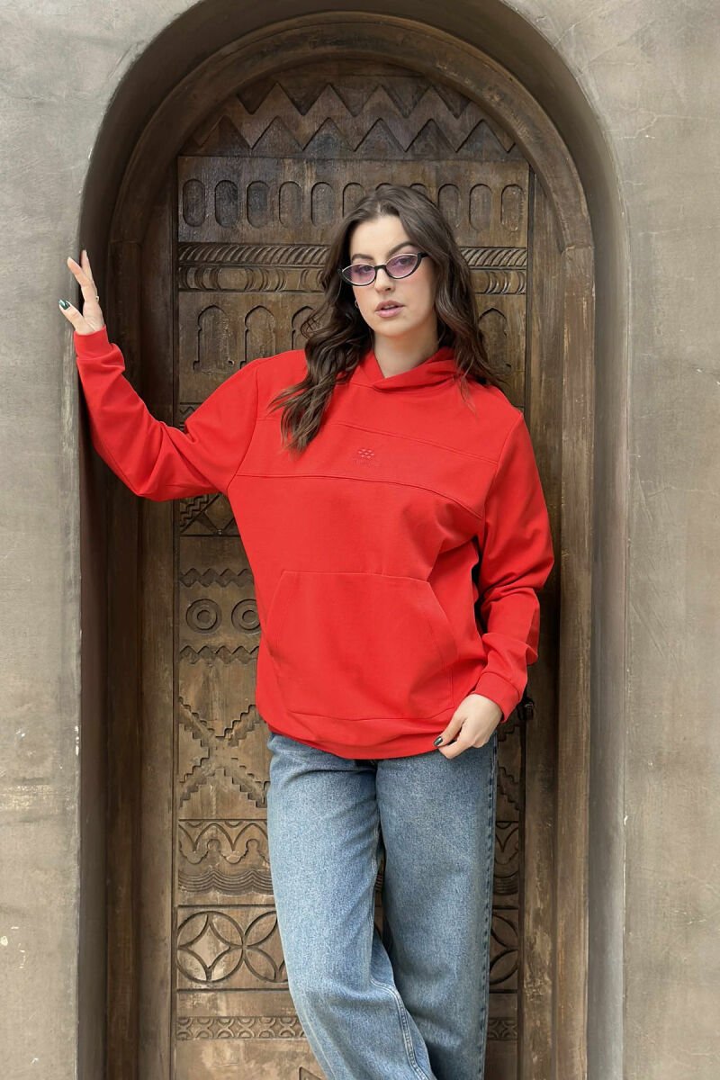 ONE COLOR SIMPLE FRONT LOGO WOMEN HOODIE RED/E KUQE - 2